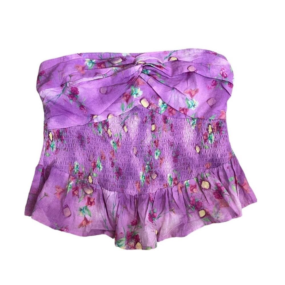 New Davi & Dani Lilac Floral Strapless Blouse XL